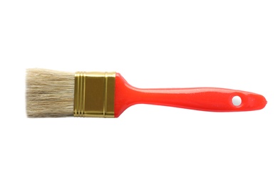Photo of Paint brush with color handle on white background