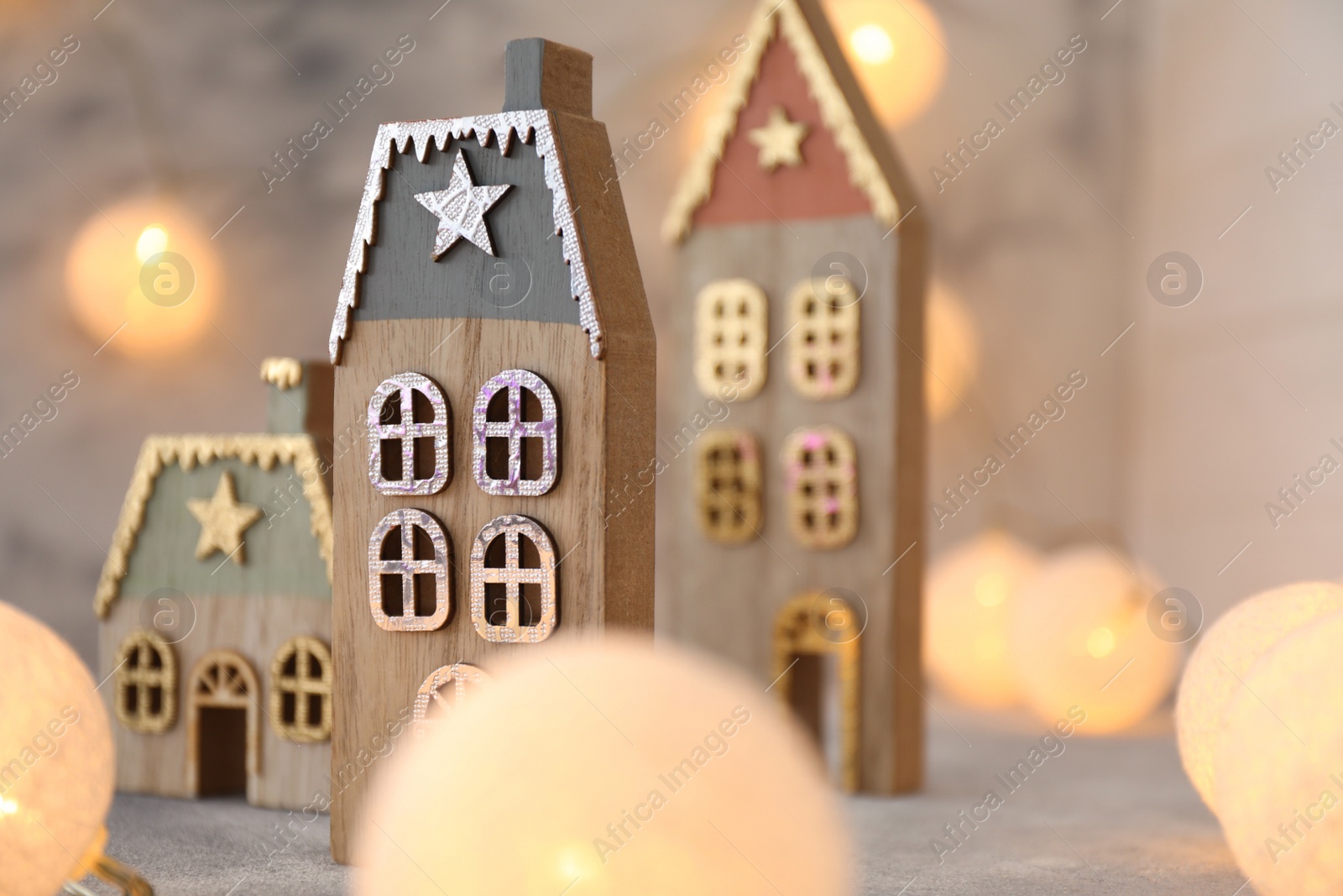 Photo of Christmas decor on table against blurred background