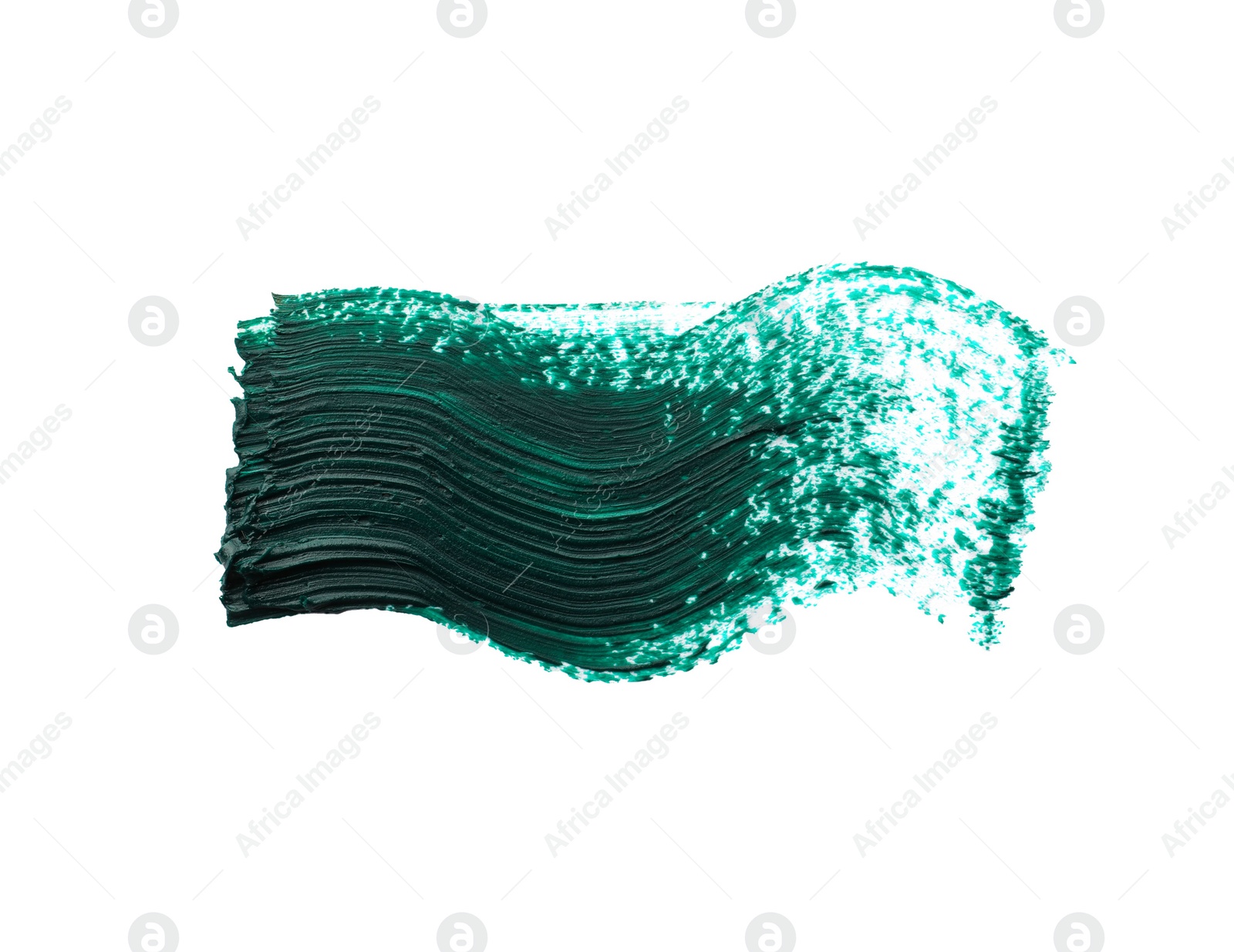 Photo of Dark green oil paint stroke on white background, top view