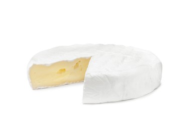 Photo of Tasty cut brie cheese isolated on white