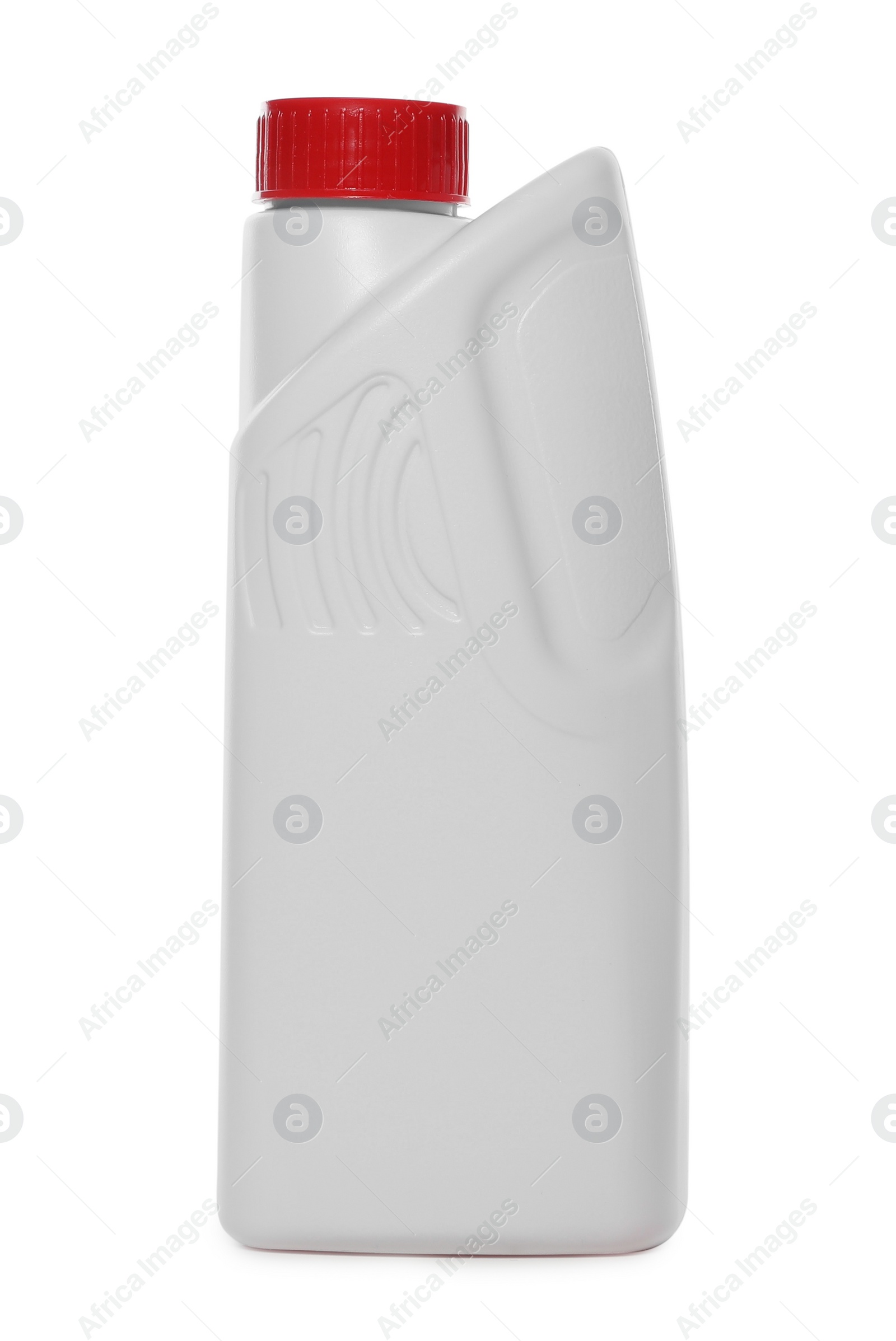 Photo of Antifreeze in plastic bottle isolated on white