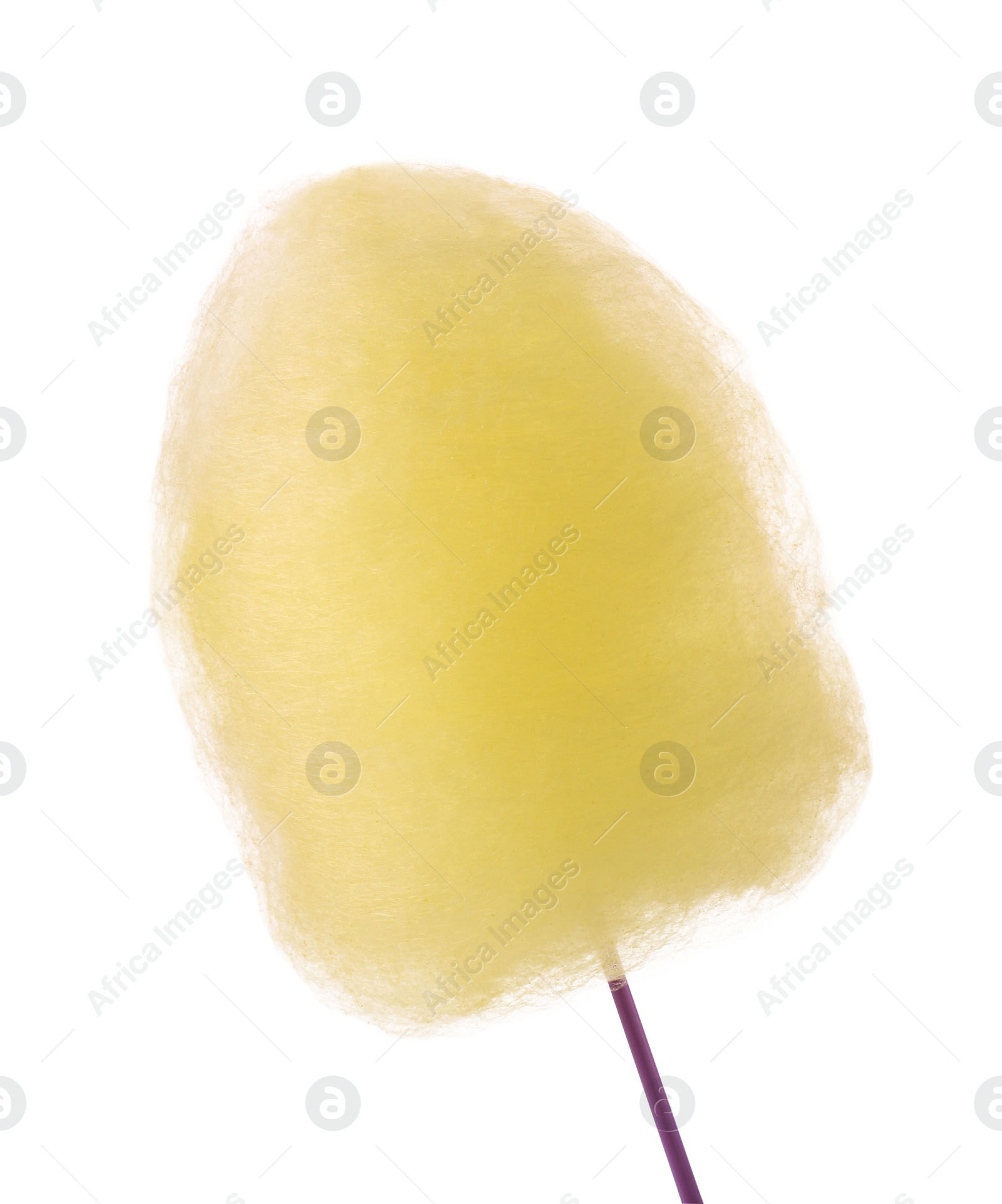 Photo of One sweet yellow cotton candy isolated on white