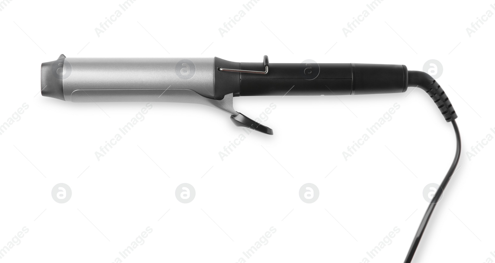 Photo of Hair styling appliance. One curling iron isolated on white, top view