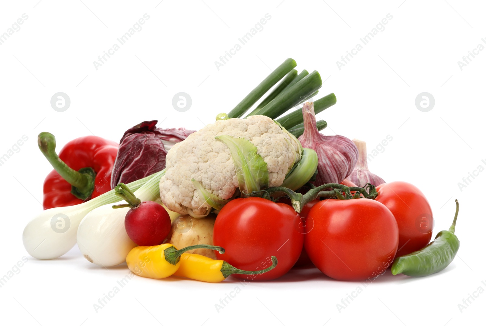 Photo of Different fresh ripe vegetables isolated on white