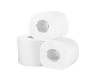 Photo of Soft toilet paper rolls isolated on white