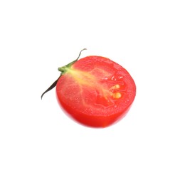 Photo of Half of fresh ripe cherry tomato on white background