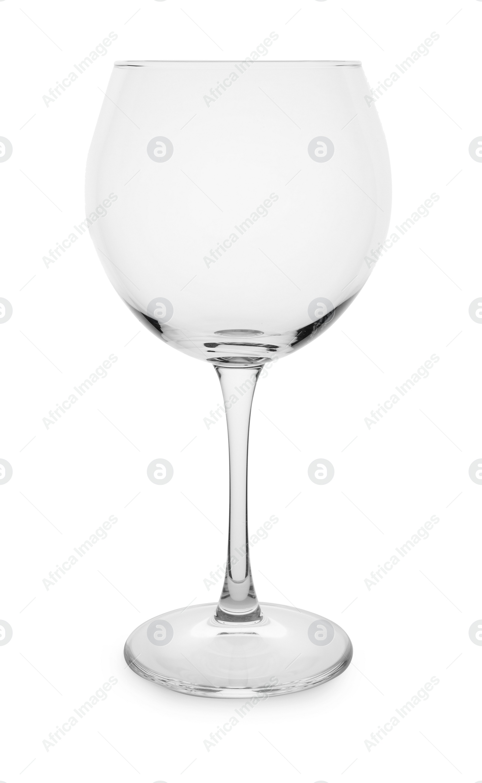 Photo of Empty clear wine glass on white background