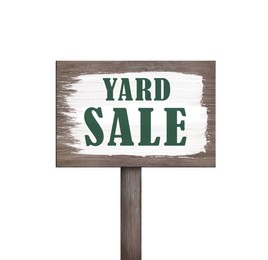 Wooden sign with words Yard Sale isolated on white