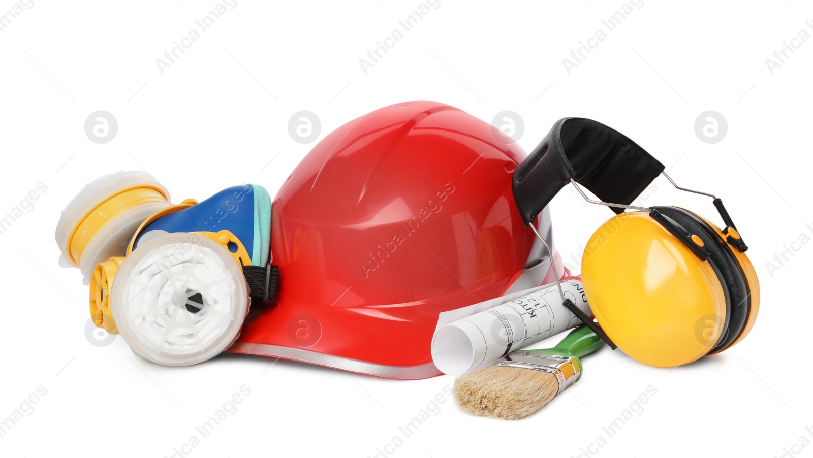 Photo of Composition with different construction tools isolated on white