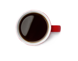 Ceramic cup with hot aromatic coffee on white background