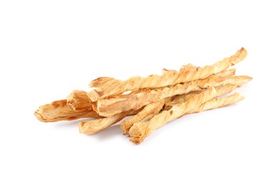 Delicious grissini isolated on white. Crusty breadsticks