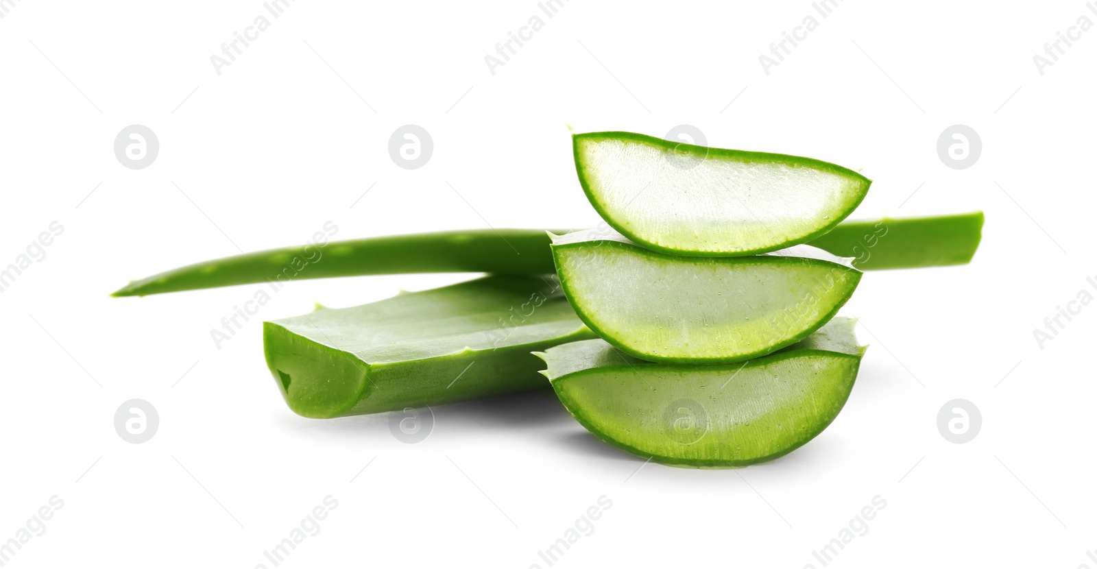 Photo of Slices of aloe vera on white background