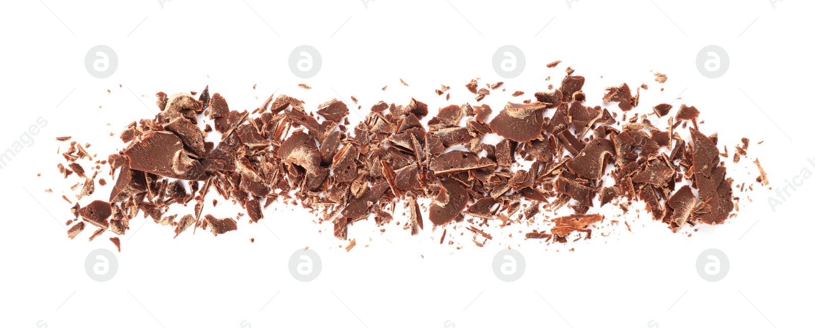 Photo of Pile of delicious chocolate crumbles on white background