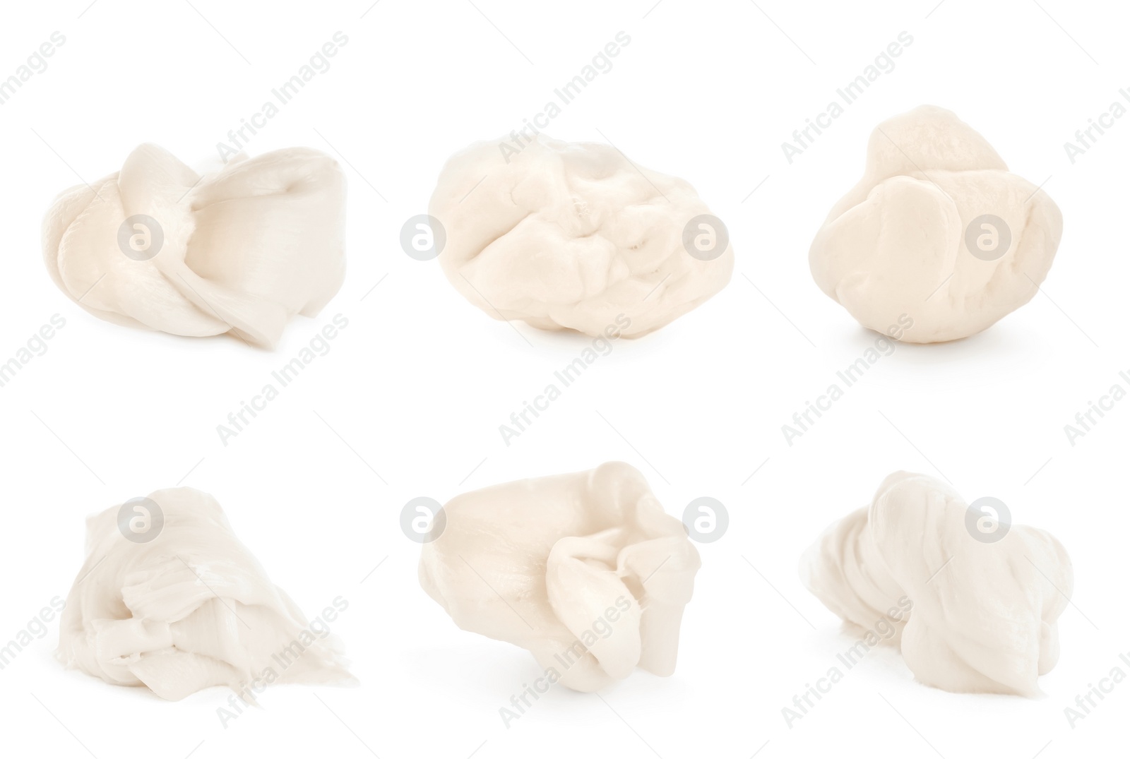 Image of Used chewing gum on white background, collage