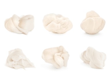 Image of Used chewing gum on white background, collage