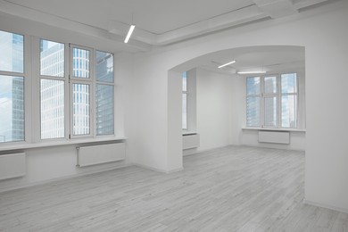 Photo of New empty room with clean windows and white walls