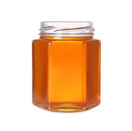 Tasty natural honey in glass jar isolated on white