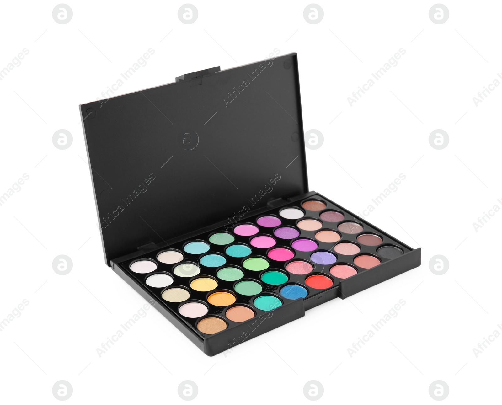 Photo of Colorful eye shadow palette isolated on white