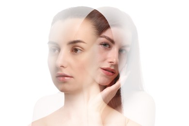 Double exposure of beautiful women on white background