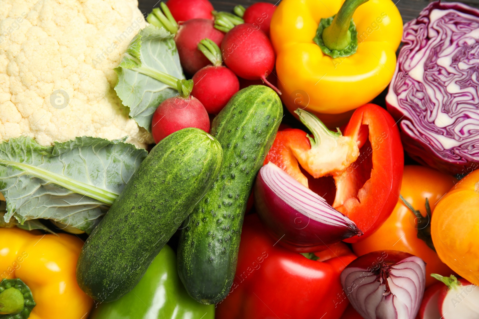 Photo of Different fresh vegetables as background. Organic food