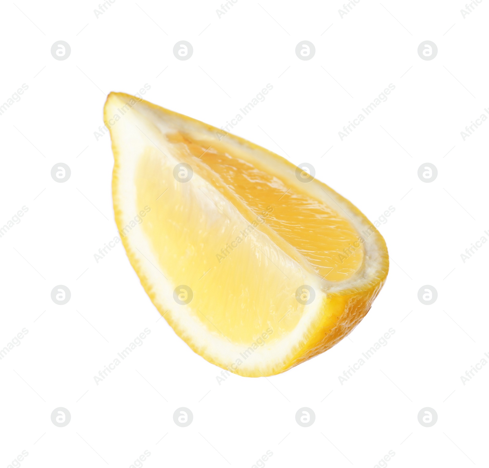 Photo of Citrus fruit. Slice of fresh ripe lemon isolated on white