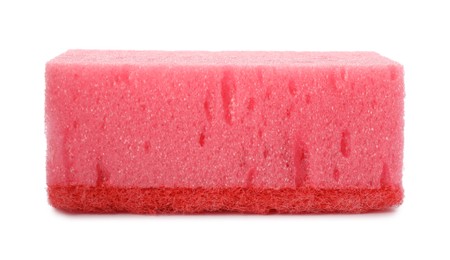 Pink cleaning sponge with abrasive red scourer isolated on white