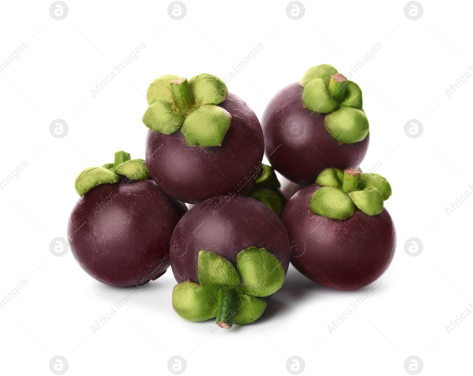 Photo of Fresh ripe mangosteen fruits on white background