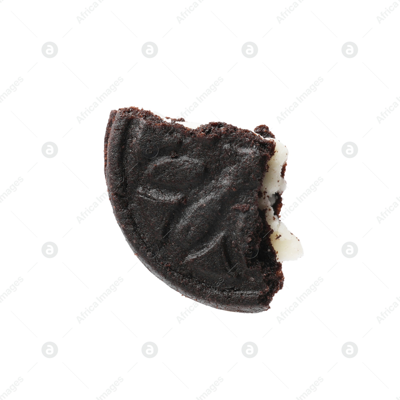 Photo of Piece of tasty sandwich cookie isolated on white