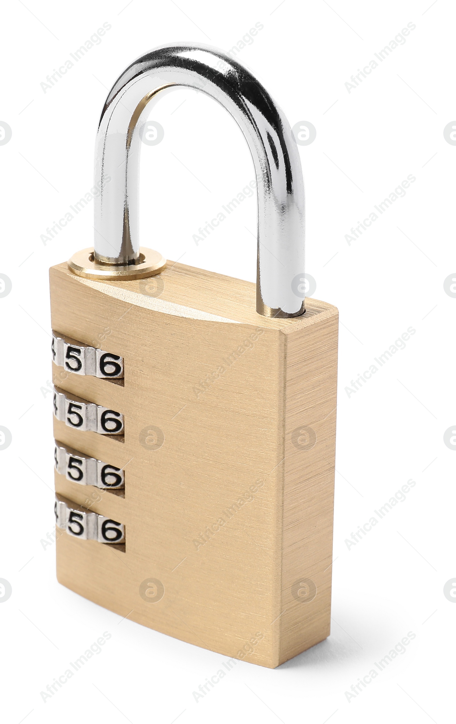 Photo of Locked steel combination padlock isolated on white