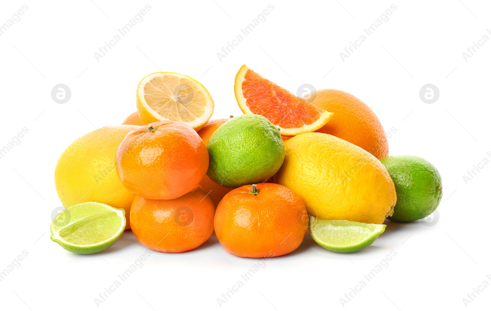 Photo of Set of fresh citrus fruits on white background