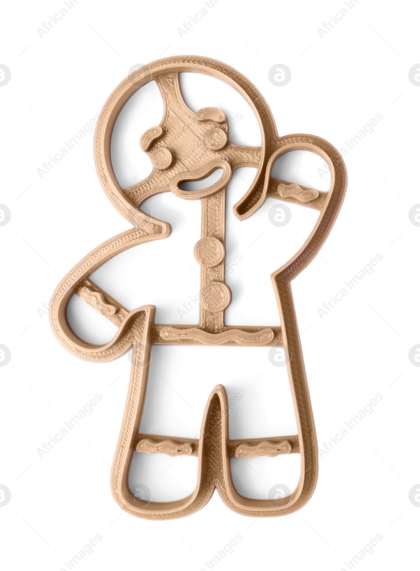 Photo of Cookie cutter in shape of man isolated on white, top view