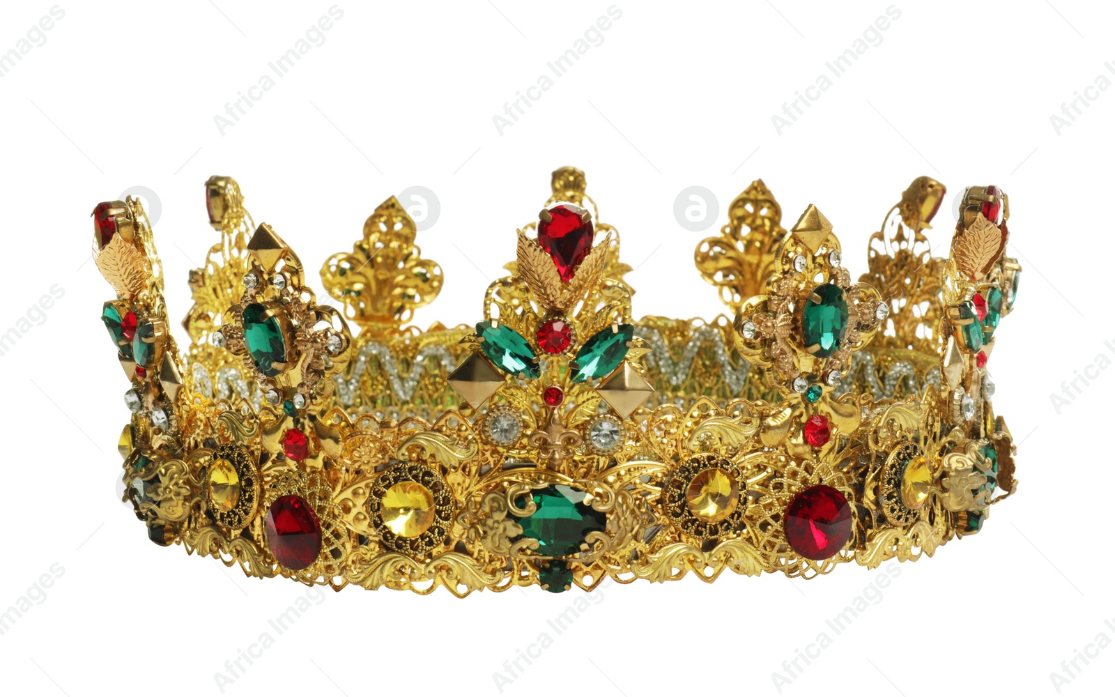 Photo of Beautiful gold crown with gems isolated on white