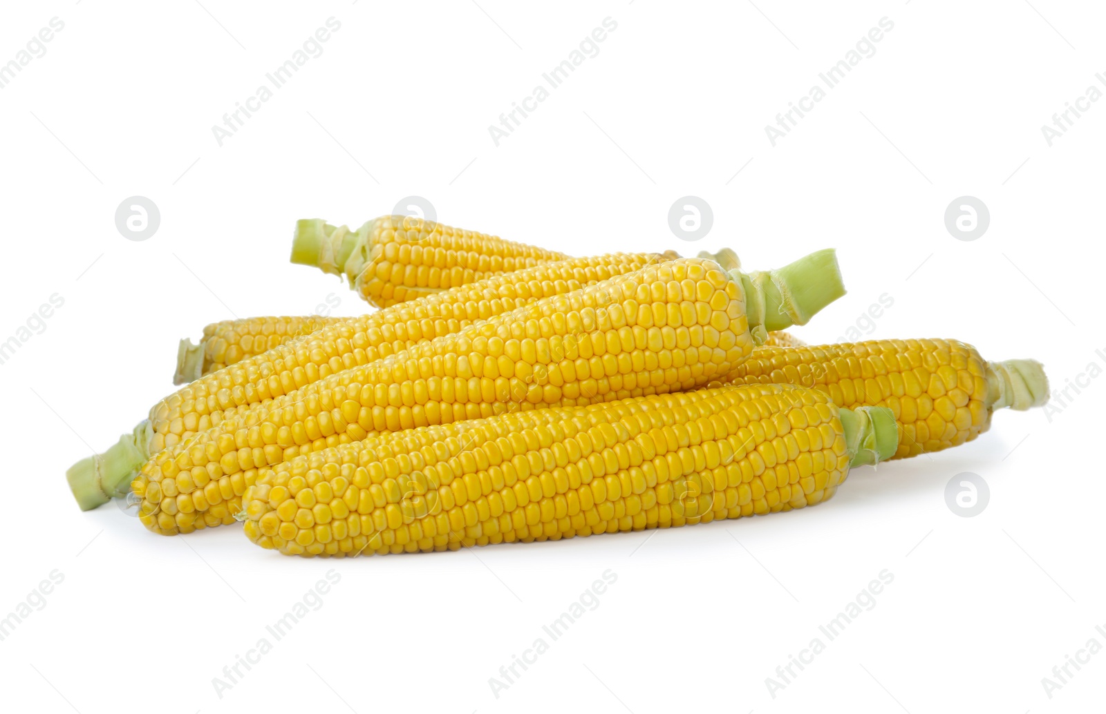 Photo of Tasty fresh corn cobs isolated on white