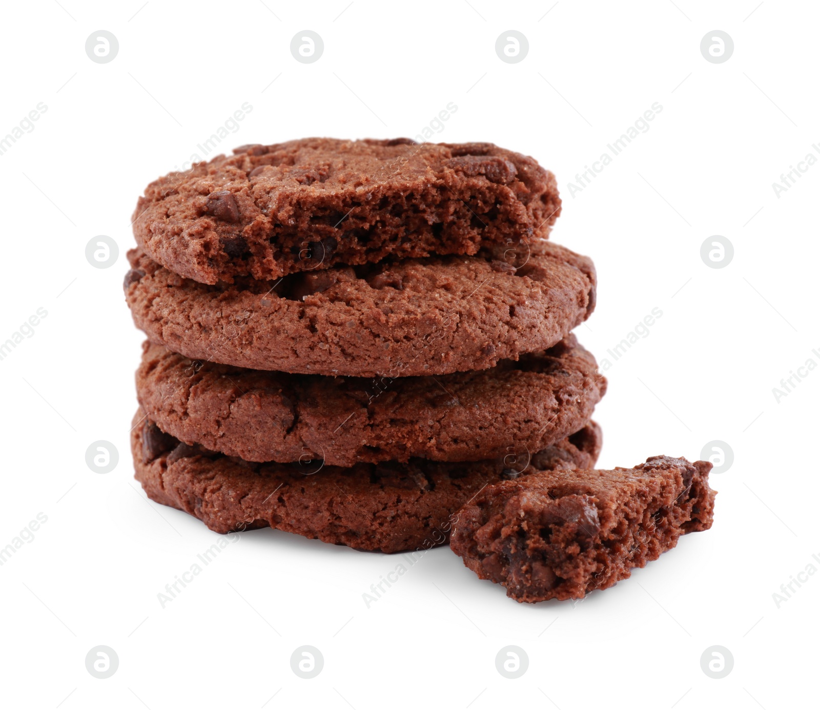 Photo of Stack of delicious chocolate chip cookies isolated on white