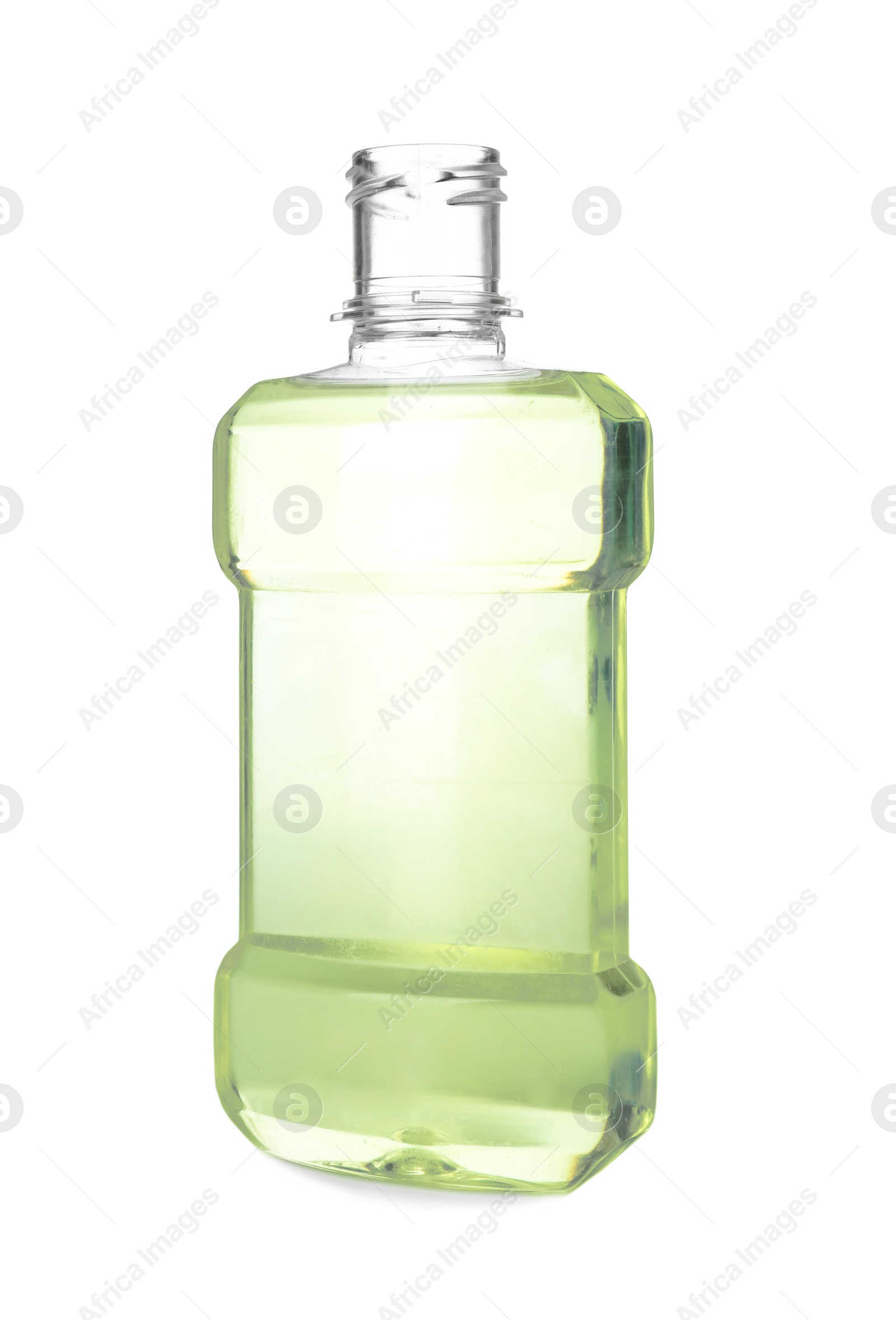 Photo of Bottle with mouthwash for teeth care on white background