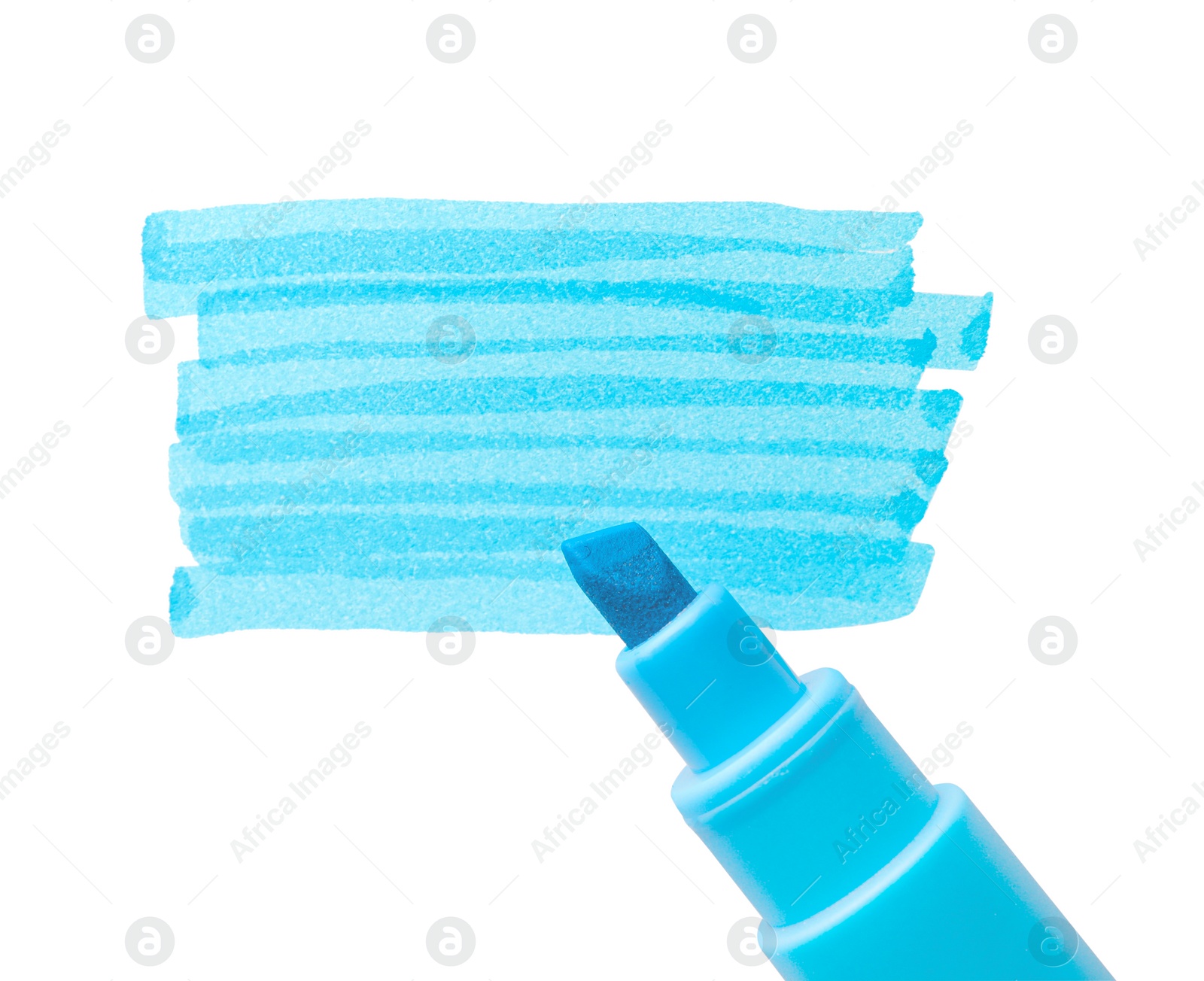 Photo of Strokes drawn with light blue marker and highlighter on white background, top view