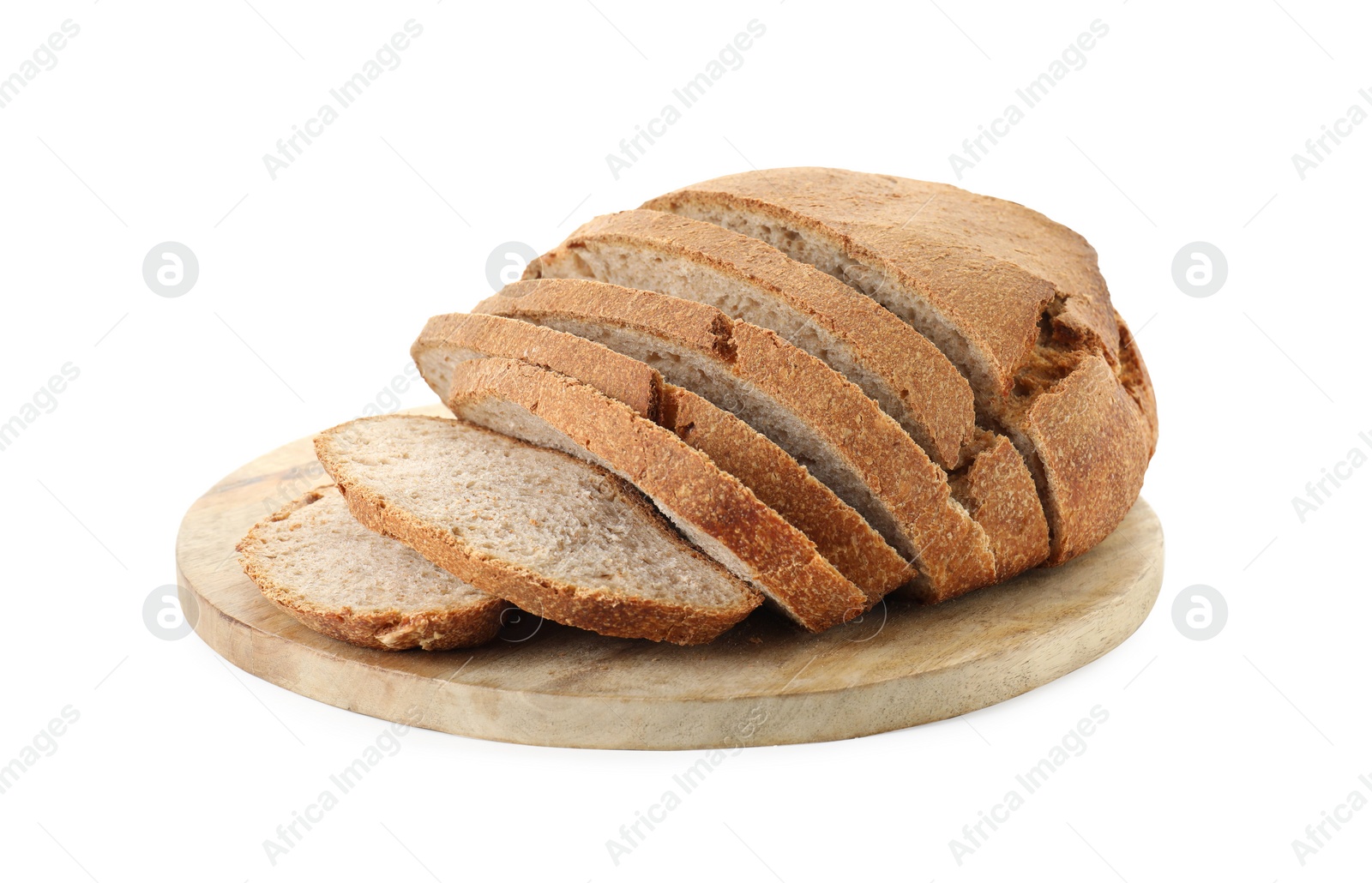 Photo of Freshly baked cut sourdough bread isolated on white