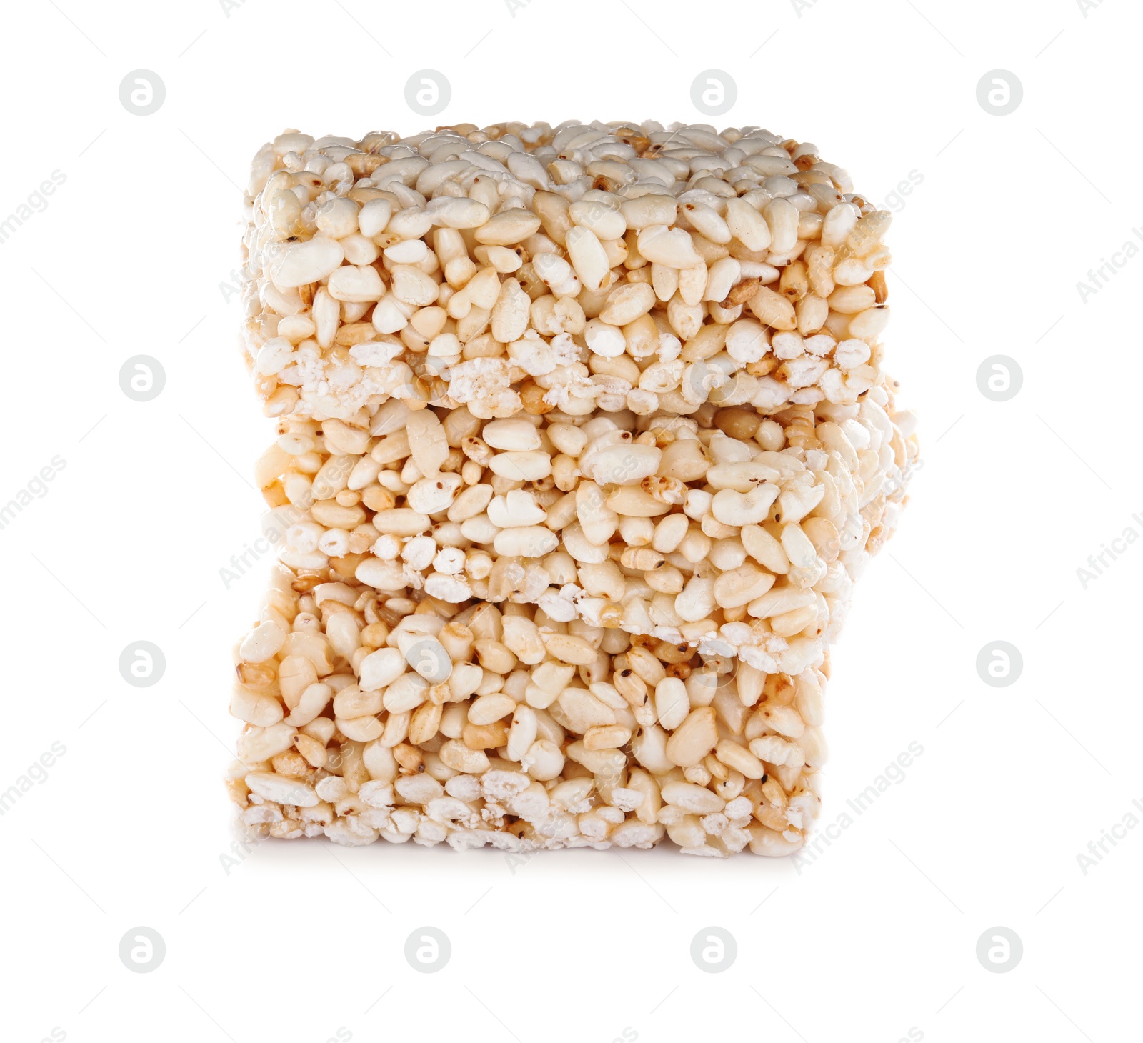 Photo of Delicious rice crispy treats isolated on white