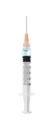 Disposable syringe with needle and medicine isolated on white