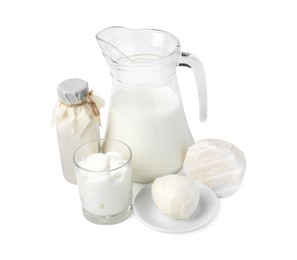 Photo of Different fresh dairy products isolated on white