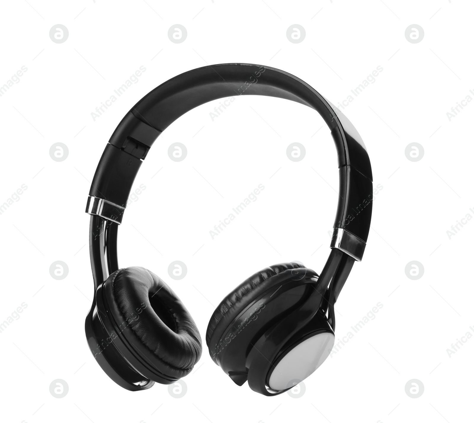 Photo of Stylish modern headphones with earmuffs on white background