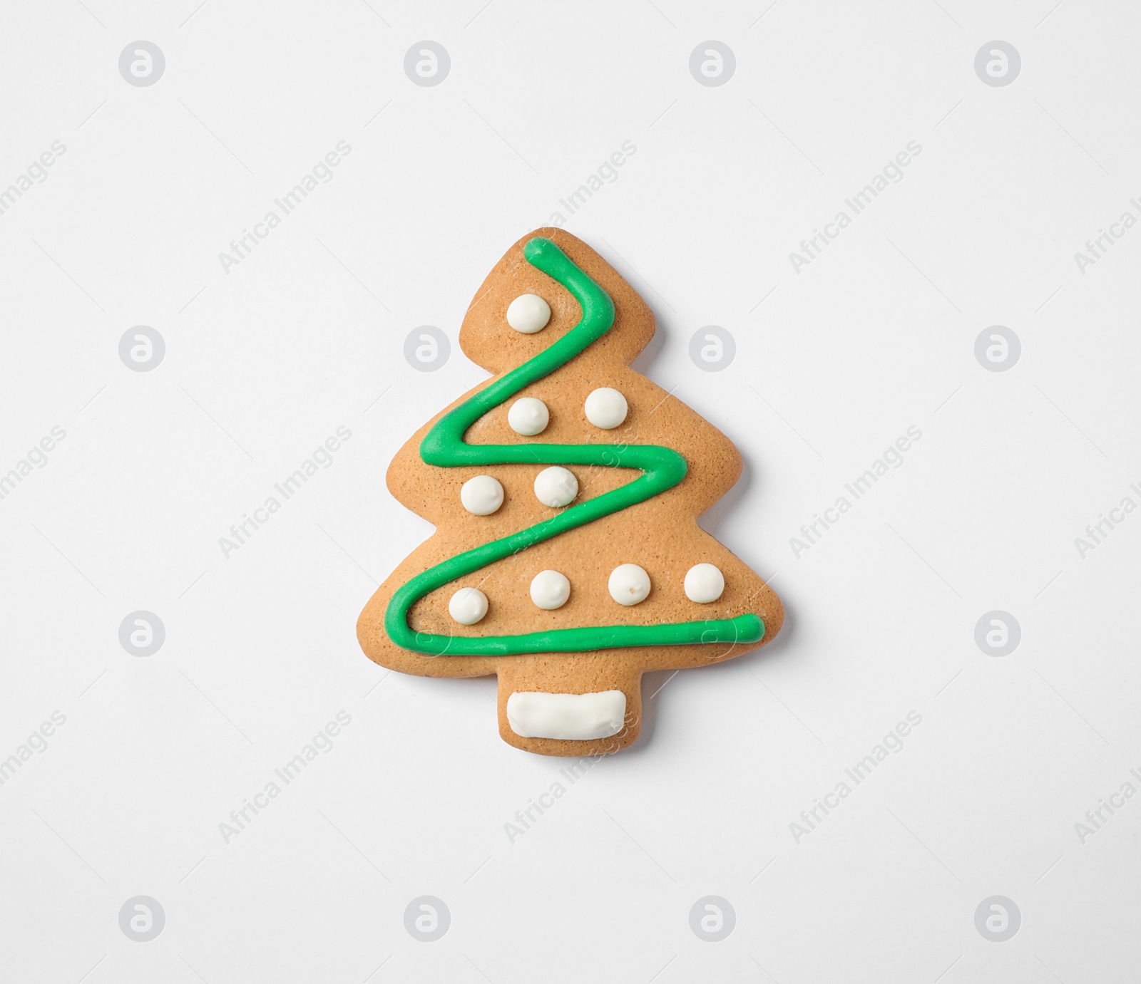 Photo of Tasty homemade Christmas cookie on white background, top view