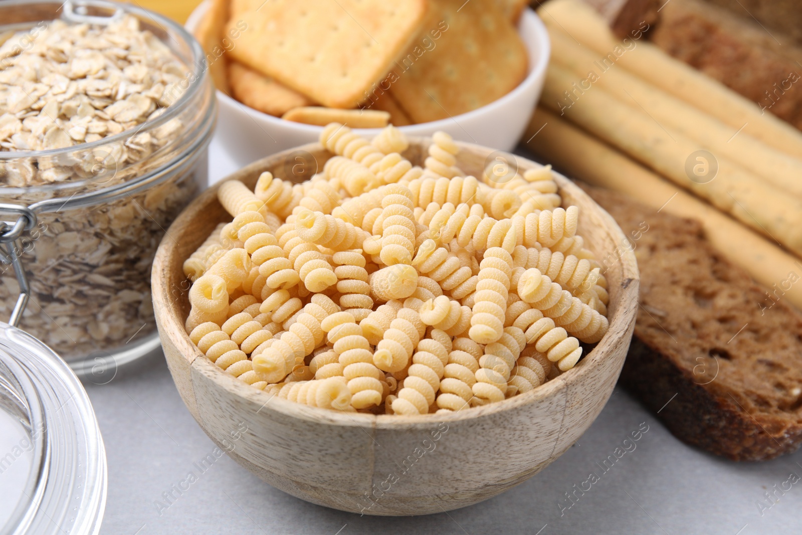 Photo of Different gluten free products on white background