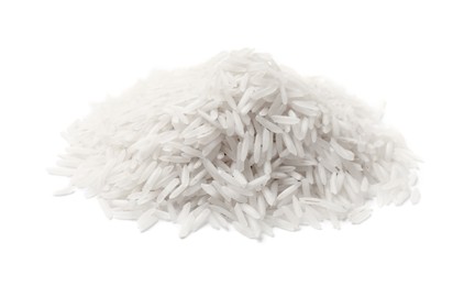 Photo of Pile of raw basmati rice isolated on white