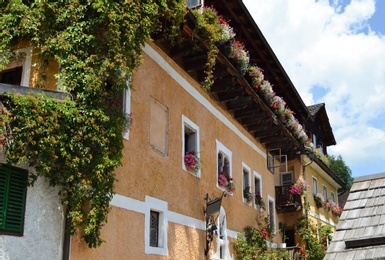 Picturesque view of town with beautiful buildings