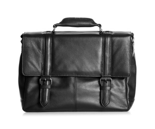 Black male leather briefcase on white background