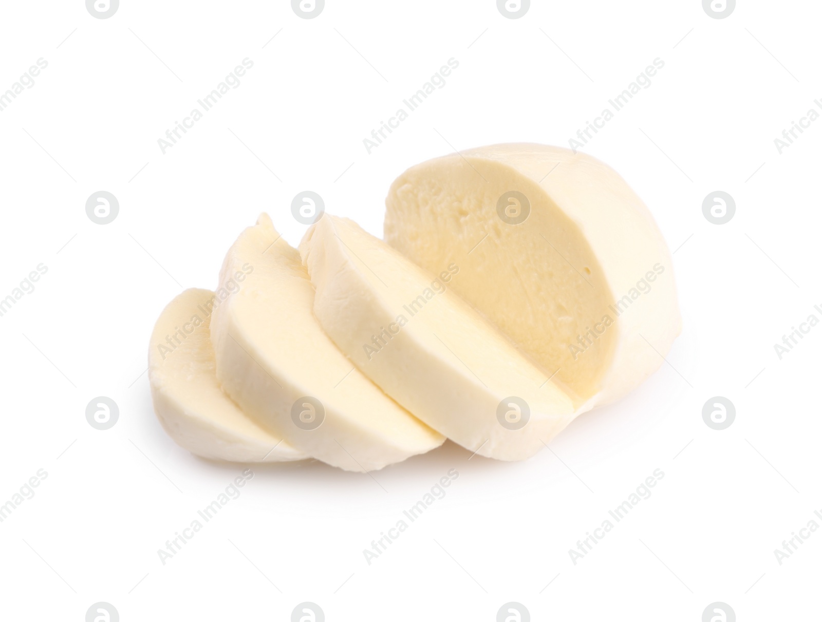 Photo of Slices of tasty mozzarella isolated on white