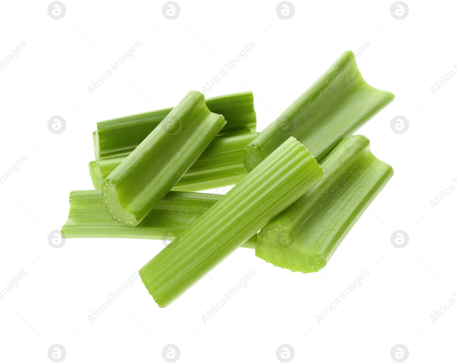 Photo of Fresh green celery sticks isolated on white