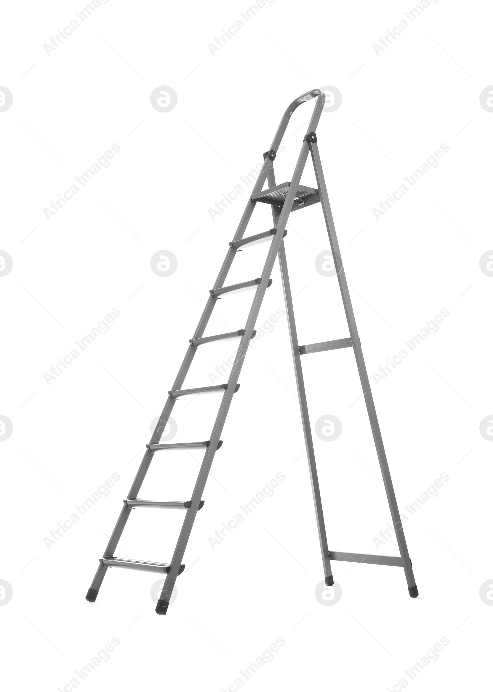 Photo of Modern metal stepladder isolated on white. Construction tool