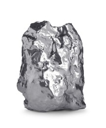 Photo of One shiny silver nugget on white background